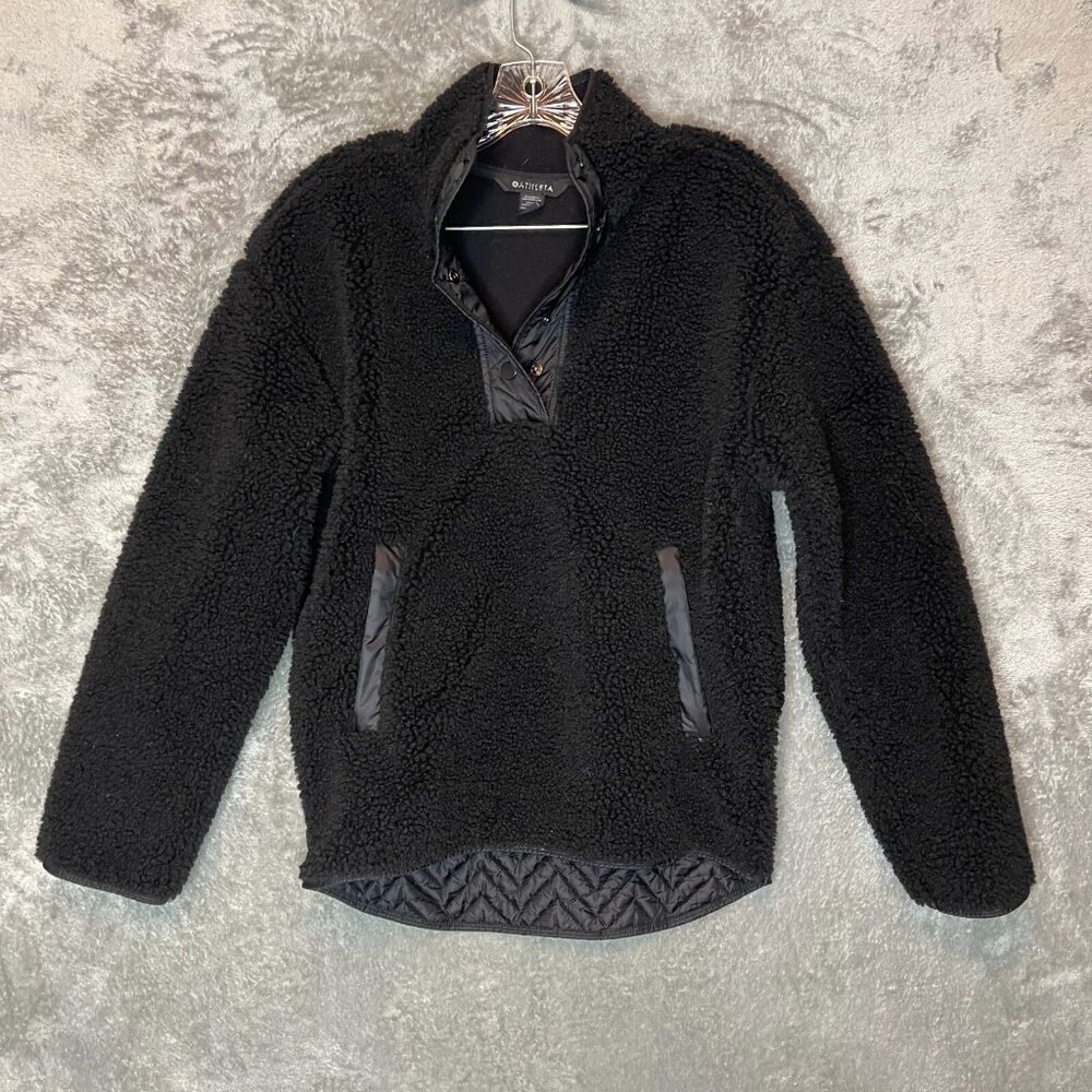 Athleta Cozy Teddy Bear Sherpa Snap Lightweight Fuzzy Sweatshirt Slim Fit XS